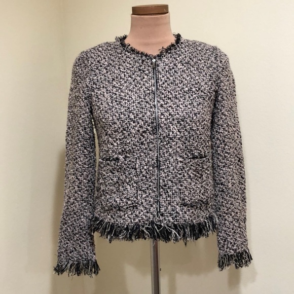 Rebecca Taylor Blazer Jacket Size 4 Cream Black Tweed - Picture 2 of 11